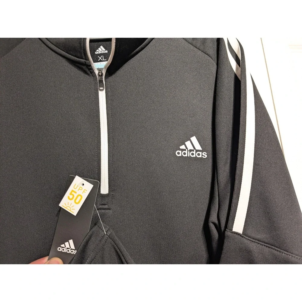 Adidas Pullover Men XL Black French Terry 1/4 Zip Golf UPF 50 Mock Nk NWT
